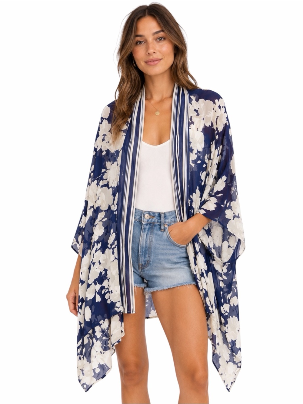 Anthropologie | Elevenses – Palolem Silk Floral Kimono Cover-Up Navy White – OS